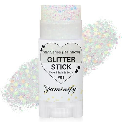 Paminify Rainbow White Hair Glitter Stick for Kids,Mardi Gras Outfit for Women,Mermaid Fairy Costume Body Face Glitter, Si...