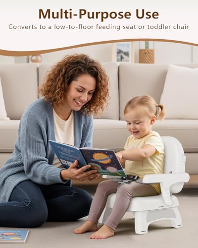 BBsecure Booster Seat for Kitchen Chair, 3-in-1 Foldable Baby Booster Seat with Removable Dual Tray & 3-Point Harness, Por...