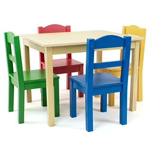 Humble Crew Kids Wooden Table and 4 Chairs Set, Natural/Primary - Kids Table and Chair Set for Toddlers and Children for A...