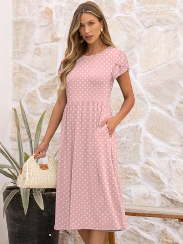 ANRABESS Women's Summer Short Sleeve A-Line Midi Dresses Casual Floral T-Shirt Dresses Flowy Beach Sundress with Pockets