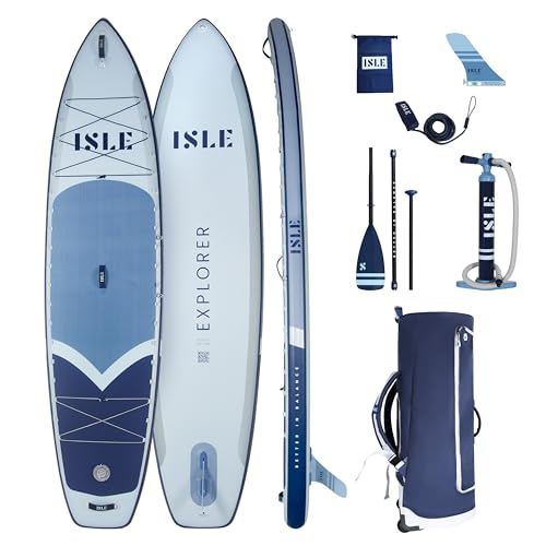ISLE Explorer 3.0 Inflatable Stand Up Paddle Board & iSUP Bundle Accessory Pack, Adventure & Touring Board, Durable, Light...