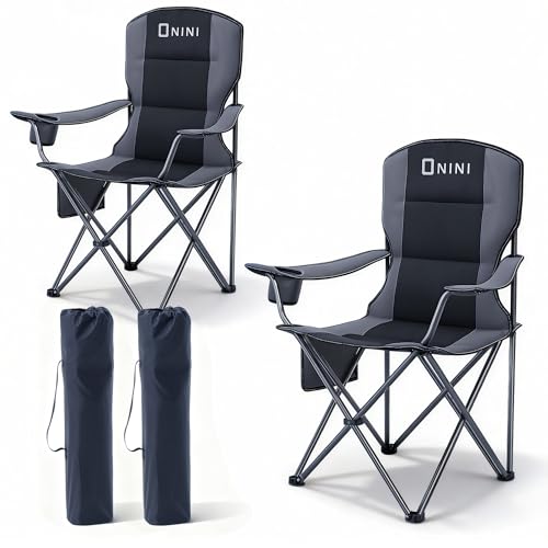 Onini Oversized Camping Folding Chairs Heavy Duty Support 500 LBS Chair with Cup Holder, Storage Bag for Outdoor, Beach, F...