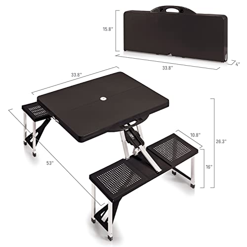Picnic TIME Portable Folding Picnic Table with Seats for 4, Collapsible Aluminum Table with Benches & Umbrella Hole, Light...
