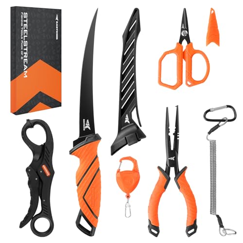 KastKing SteelStream 6pc Fishing Tool Kit - Corrosion Resistant Fishing Pliers with Lanyard, Fillet Knife, Floating Fish L...