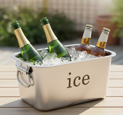 12L Ice Bucket for Freezer,Stainless Steel Ice Cube Bin with Handle,Large Capacity Ice Container Champagne Bucket Carry Dr...
