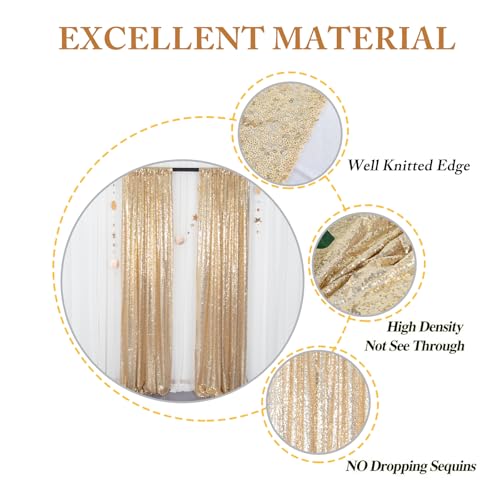 ShinyBeauty Light Gold Backdrop Sequin Curtains 4FTx7FT 2 Pieces Photograph Backdrops Golden Curtain Panels Shimmer Backgr...