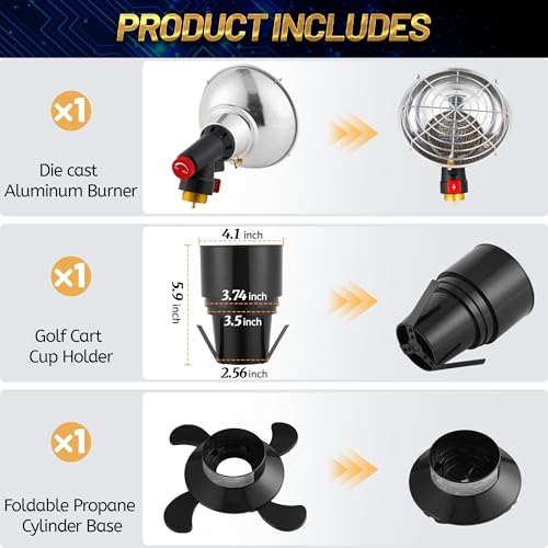 Golf Cart Heater with Cup Holder & igniton for Most Golf Cart Yamaha and Club Car, 2-IN-1 Portable Propane Camping Heater ...