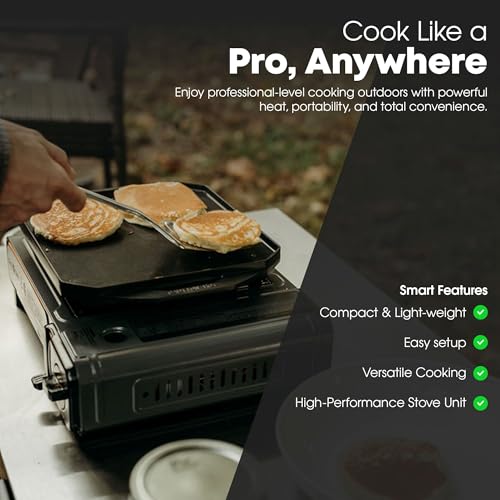 GasOne GS-1000G-KIT Butane Gas Stove with Flat Top Griddle Included – Butane Grill Tent Stove Burners for Cooking for Camp...