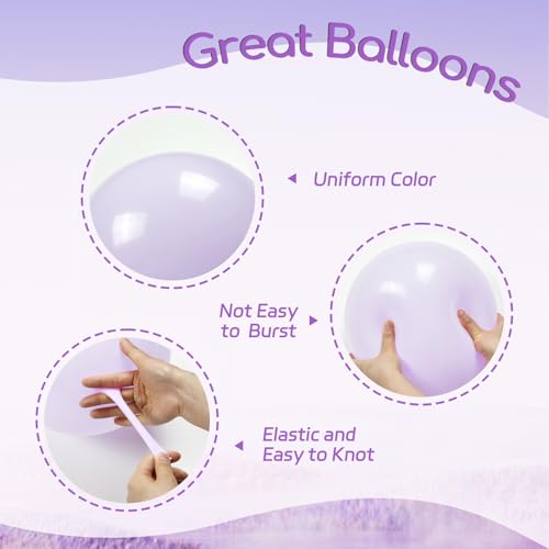 60pcs Lavender Balloons 12inch, Light Purple Balloons with Pastel Metallic Pearl Purple Confetti Balloons for Birthday Bab...