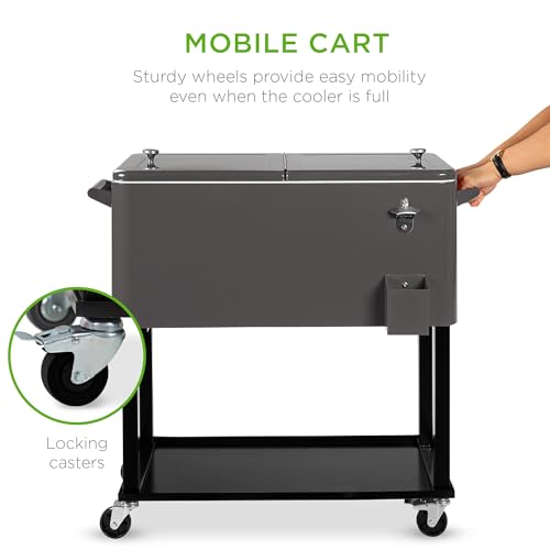 Best Choice Products 80-Quart Outdoor Steel Rolling Cooler Cart w/Ice Chest, Bottle Opener, Catch Tray, Drain Plug, Lockin...