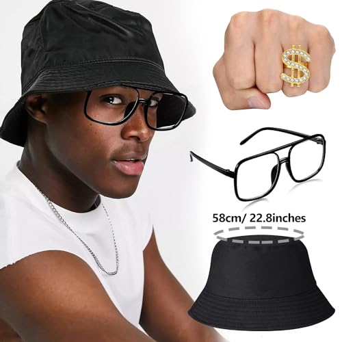 GIFIKOI 80s 90s Hip Hop Costume Outfit Kit Mobile Phone Inflatable Radio Box Necklace Bracelet Ring Glasses Hat Rapper Cos...