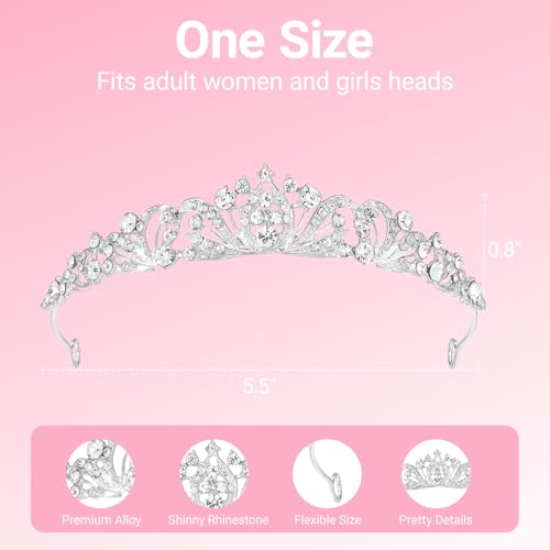 Papoopy Tiaras Crown for Women, Wedding Headpieces for Bridal, Birthday, Prom, Quinceanera Silver