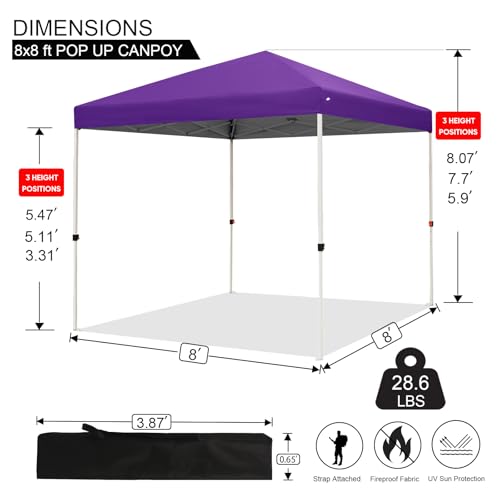 Northroad 8X8 FT Pop Up Canopy, Outdoor Instant Canopy Tent w/Carrying Bag, Portable Gazebo Shelter for Wedding Party,Comm...