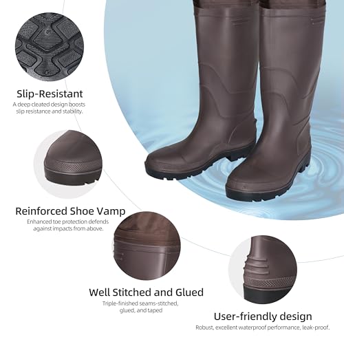 PROBITE Upgraded 210D Nylon Chest Waders with Boots - Waterproof PVC Fishing & Hunting Waders for Men, Breathable Wading Gear