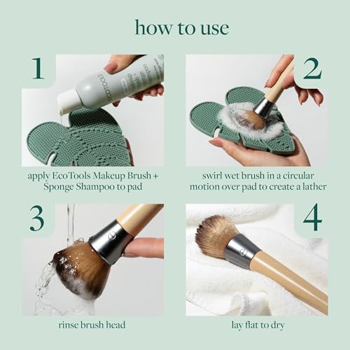 EcoTools Makeup Brush Cleanser + Silicone Cleansing Pad Bundle, Deep Cleaning Shampoo for Makeup Sponges & Brushes, Brush ...