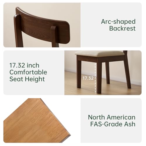 Solid Wood Upholstered Dining Chairs Set of 4, Mid Century Modern Dining Chairs with Curved Back, Wooden Desk Chair with Butterfly Wing Shape for Kitchen, Dining Room, Living Room, Study (4, Original)
