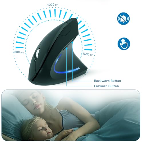 KUNSI Wireless Ergonomic Mouse, 2.4G Wireless Vertical Ergo Mouse, 800/1200/1600 Adjustable DPI,6 Buttons Ergonomic Mouse ...