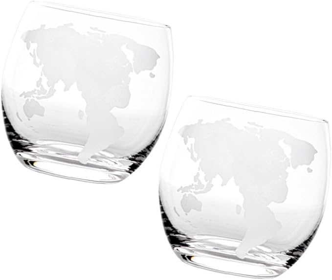 Luxshiny 2pcs Clear Glass Water Cup Globe Whiskey Glasses Rum Rocks Glass Cups Crystal Drinking Goblet World Map Wine Glas...
