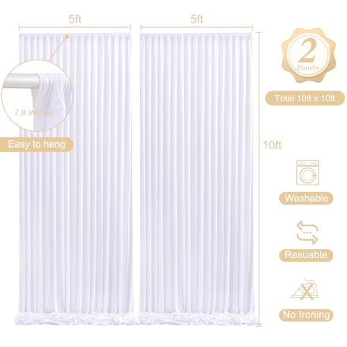 10 x 10 ft White Backdrop Curtains with Lights String for Wedding Polyester Photo Background Drapes White Wrinkle Free Sof...