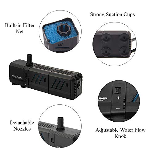 MQ 210GPH Submersible Water Pump (800L/H, 8W) with Filters and Water Nozzles, Ultra Quiet for Aquarium, Fish Tank, Pond, F...