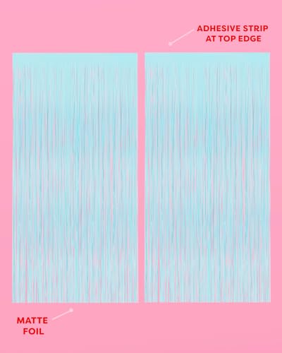 xo, Fetti Matte Light Blue Fringe Foil Curtain - Set of 2 | Bachelorette Party Supplies, Birthday Photo Booth, Baby Shower...