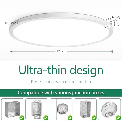 Brightever 4Pack LED Flush Mount Ceiling Light Fixture, 12 Inch 24W, Super Slim 0.67 Inch, 3200LM, Dimmable & 2700K-6500K ...