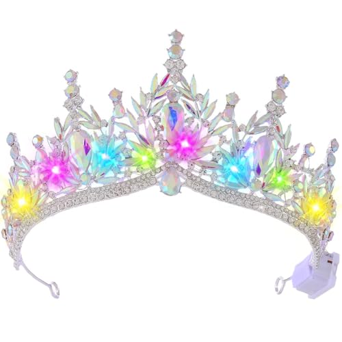 Brishow Light Up Fantasy Rhinestone Gold Crowns,Bridal Wedding Tiaras,Queen Headpiece Jewelry for Women