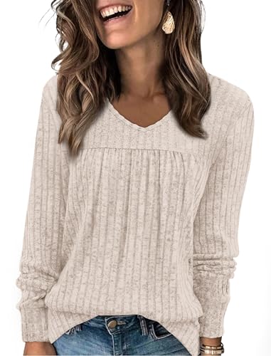WIHOLL Long Sleeve Shirts for Women V Neck Lightweight Sweaters Casual Tunic Tops Outfits Fall Fashion Clothes 2025