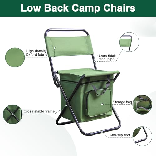 ZDFRBJGㅤㅤㅤㅤ Portable Foldable Fishing Chair with Cooler Bag, Lightweight Backrest Stool Compact Folding Chair Seat, Outdoo...
