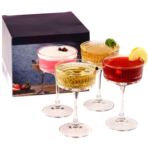 the mask el turko Vintage Coupe Glasses Set of 4, Champagne, Cocktail, Martini, Wine Glasses, Long Stem Glassware, (8.8oz/...