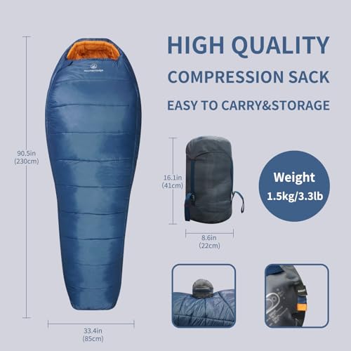 Mountainlodge 3-4 Seasons Shingle Sleeping Bag 15℉ with Inner Pocket for Adult,Perfect for Backpacking,Traveling and Hikin...
