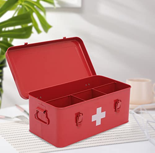 Xbopetda First Aid Medicine Box, First Aid Kit Supplies Bin, Metal Medicine Storage Tin, First Aid Empty Box with Safety L...