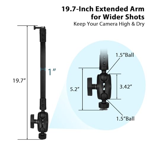 VINmounts 19.7" Kayak Camera Mount,360 Degree Adjustable Mount Compatible with Camera,with 1.5 Inch Ball T-Bolt Base for M...