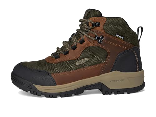 KEEN Utility Men's Skokie Hiker Style Mid Height Soft Toe 90 Degree Waterproof Work Boots, Forest Night/Black, 7 D