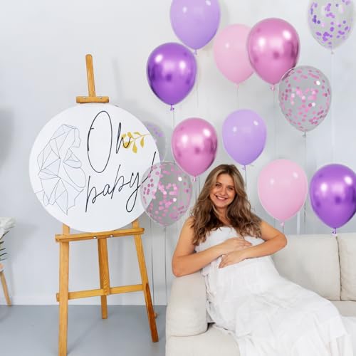 68Pcs Pink and Purple Balloons 12 Inch Metallic Purple Pink Latex Balloon Confetti ballons with Ribbons Party Balloons for...