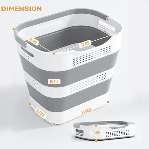 OOAMBB 43L(11.5Gallon) Collapsible Laundry Basket with Handles, Foldable Laundry Basket Plastc,Pop Up Tall Storage Contain...