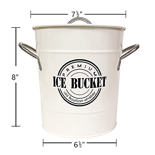 Home by Jackie Inc T586A 4L Cream White Metal Galvanized Double Walled Ice Bucket Set with Lid and Scoop