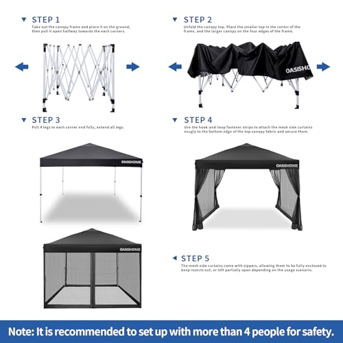 OASISHOME 10'x10' Pop-Up Gazebo Canopy Tent with Netting Sidewalls & Wheeled Bag,Weight Bag, Stakes, Ropes, Waterproof, UV...