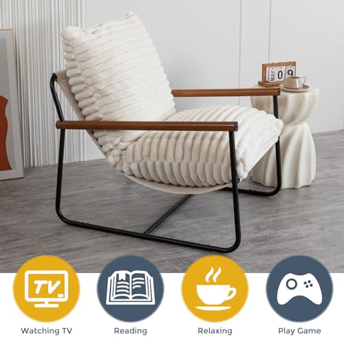 MAXYOYO Accent Chair, Sherpa Arm Chair for Living Room, Mid Century Modern Accent Chairs, Boucle Reading Bedroom Chair, Te...
