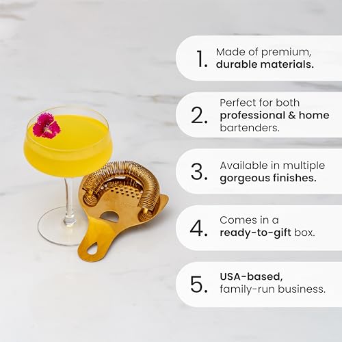 A Bar Above Hawthorne Strainer for Cocktails, Bar Strainer Cocktail, with High-Density Spring, Mirrored Stainless Steel Fi...
