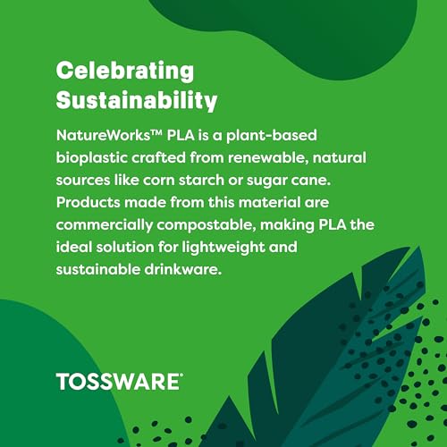 TOSSWARE NATURAL Arc - Plant Based Clear Cold Cups 12 oz - Plastic Alternative for Parties, Bachelorettes, Weddings - Recy...