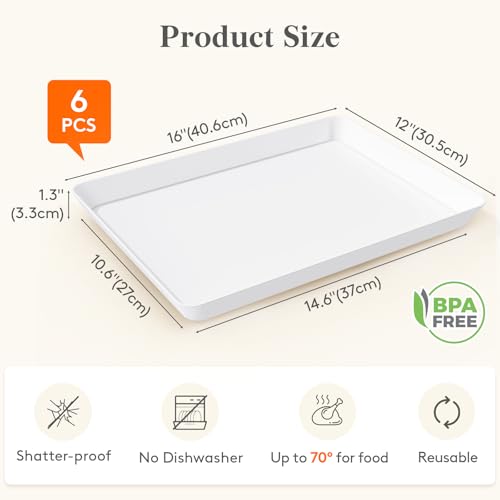 Lifewit 6 Pcs Plastic Serving Platter for Party, 16" x 12" White Trays for Serving Food, Reusable Extra Large Platters for...