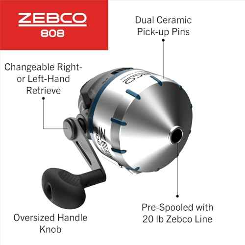Zebco 808 Saltwater Spincast Reel and Fishing Rod Combo, 7-Foot 2-Piece Fishing Pole, Size 80 Reel, Changeable Right- or Left-Hand Retrieve, Pre-Spooled with 20-Pound Zebco Line, Black
