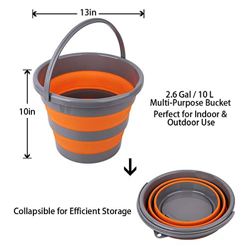 2 Pack Collapsible Plastic Bucket with 2.6 Gallon (10L) Each, Foldable Round Tub for House Cleaning, Space Saving Outdoor ...