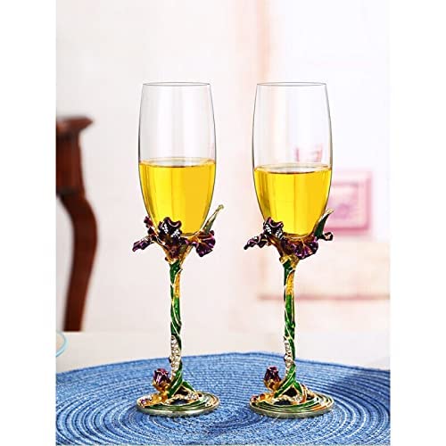 SUQ I OME Enamel Wine Crystal Champagne Flutes Glasses Set of 2, Decorative Enamel Champagne Glasses, Gifts for Brides and...