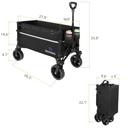 ROSONG Collapsible Wagon Cart with Wheels Foldable - Folding Utility Heavy Duty Wagons Carts for Grocery Sports Garden Sho...