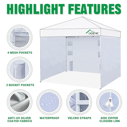 Acepic Instant Canopy Sidewalls 10x10 FT for Pop Up Canopy, Waterproof and UV Protection, 300D Polyester Canopy Walls with...