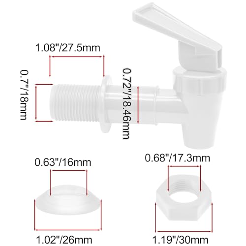 Rierdge 4 Pcs White Plastic Water Spigot Spout, Replacement Cooler Faucet Water Dispenser Tap Set, Water Beverage Lever Po...