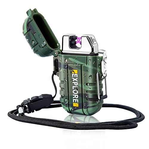 LcFun Waterproof Electric Dual Arc Lighter USB Rechargeable Outdoor Windproof Flameless Plasma Lighters for Camping, Hikin...