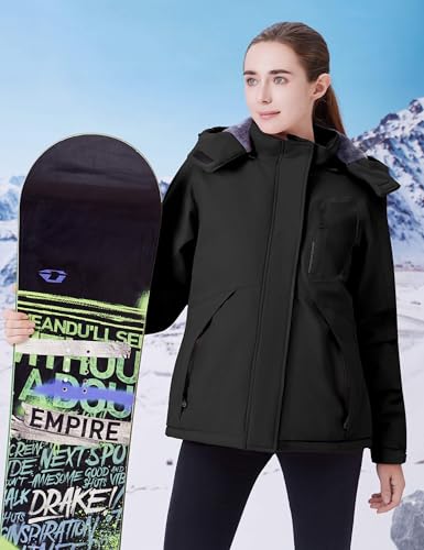 WULFUL Women's Waterproof Ski Jacket Warm Winter Coats Windproof Winter Jackets for Women Fleece Lined Windbreaker with Hood